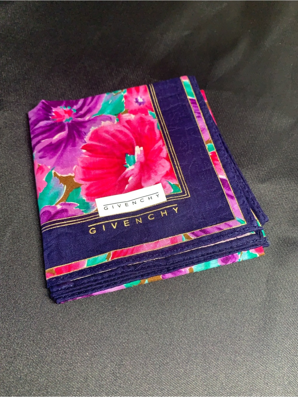 Givenchy Floral Mini Scarf in Purple, Pink & Green Accents
